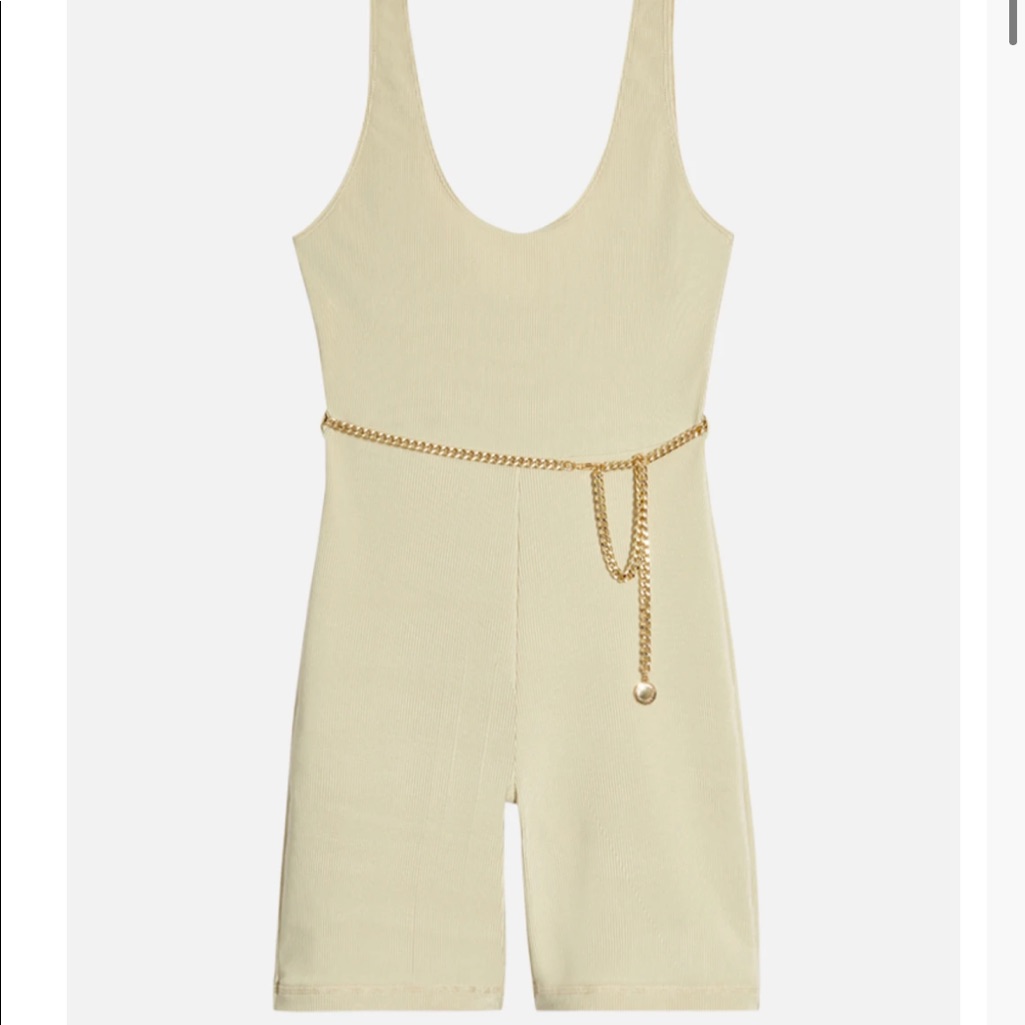 Weworewhat Cream Bodysuit With Gold Chain